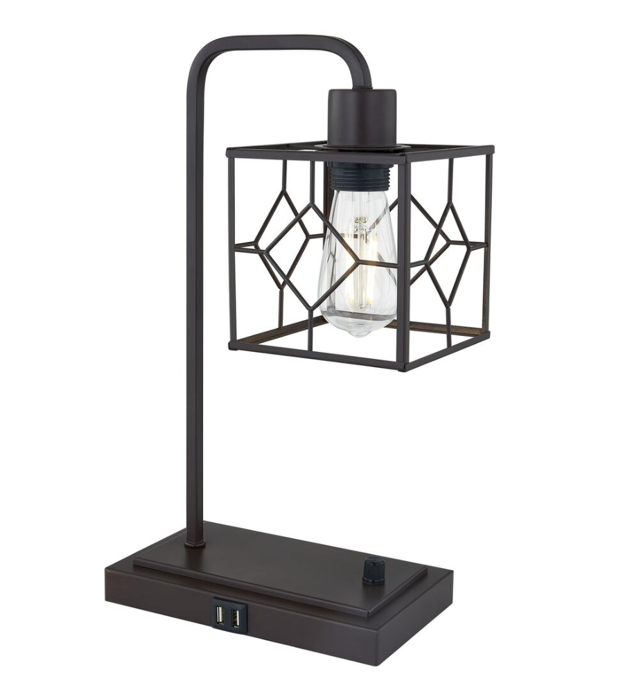 Industrial Table Lamp with 2 USB Charging Ports,3-Way Dimmable Modern Nightstand