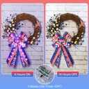 2 Pack Lighted Large Patriotic Bows, 20 x 11 inch Blue Red White Star Burlap Bow 4th of July American Flag Wreath Bow Patriotic Tree Topper for Bunting Holiday Veteran's Day Independence Day Decor