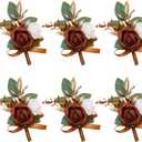 6 pcs Burnt Orange Boutonniere for Men Wedding Groom Groomsmen Best Man Terracotta Artificial Flowers Boutonniere for Fall Rustic Wedding Ceremony Anniversary Prom Flowers Formal Dinner Party