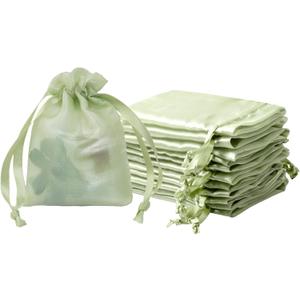 QIANF 20 Pcs Light Green Small Organza Bags 3X4 inch for Wedding Favors with Drawstring, Mini Mesh Gift Bags Jewelry Pouch for Candy Bridal Shower Party Favor Baby Shower Christmas