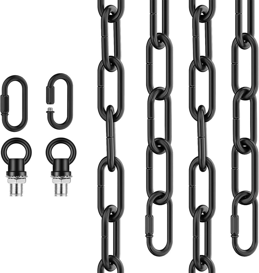 garini 12 Feet Industrial Black Light Fixture Chain, Adjustable Metal Pendant Chandelier Chain Extension with Detachable Link, Maximum Load is 66 Pounds