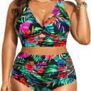 Women's Plus Size Two Piece Swimsuits - High Waisted Bikini Tummy Control Bathing Suits 2025 Twist Knot Swimwear Size 22W