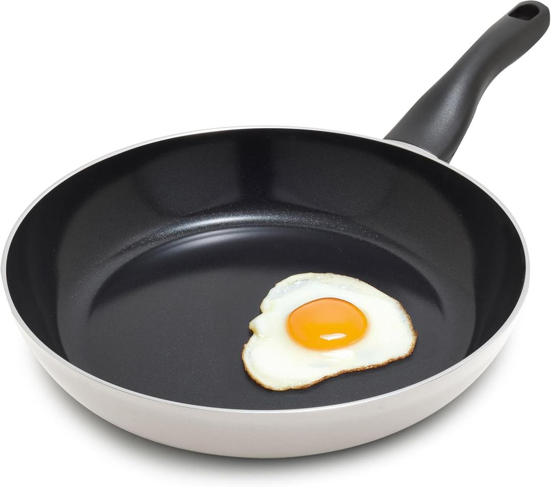 Deco 11 Nonstick Frying Pan Skillet, Made in Italy, Diamond Ceramic PFAS-Free, Dishwasher & Metal Utensil Safe, Durable Gloss Enamel Finish, Stay-Cool Handle, High Walls-Extra Room, Taupe