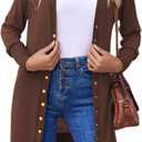 Halife Womens Long Sleeve Cardigans Lightweight Ribbed Neckline Soft Knit Cardigan Sweater with Buttons (Large, Brown)