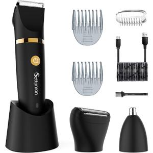 Scttomon Electric Groin Hair Trim Ball Trimmer for Men Body Shaver Below-The-Waist Groomer Nose Hair Trimmer Waterproof Cordless 3 in 1 (Black)