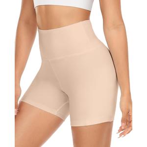 MOREFEEL High Waisted Biker Shorts for Women -3'' / 5'' Tummy Control Butt Lifting Gym Workout Athletic Shorts Yoga Pants (Small-Medium, 03-light Beige-5 Inch)