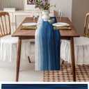 Ombre Table Runner 13x72 inch, Gradient Blue Waves Abstract Art Dinning Table Runner for Farmhouse Wedding Party Barbecue Table Decor