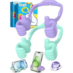 Easter Basket Stuffers for Teens Girls Kids Gifts Cell Phone Stand: UPGRADE Adjustable Thumbs Up Lazy Phone Holder for Desk Fun Gadgets Teenager Boys Women Adults Essentials Easter Gifts Trendy Stuff (Purple & Green)