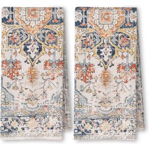 Vintage Boho Floral Kitchen Towels Set of 2, Oriental Traditional Dish Tea Towels for Kitchen Decor, Retro Floral Decorative Hand Towels for Bathroom Decor, 16x24 Inches