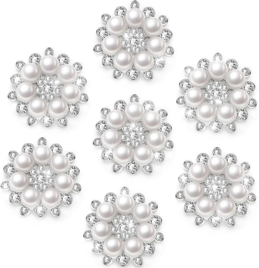 Hicarer 60 Pcs Pearl Rhinestone Flower Buttons Craft Rhinestone Embellishments Flatback Button Round Crystal for Jewelry Making Wedding Party Home Decoration and DIY