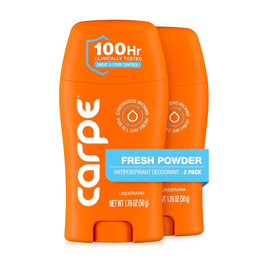 Carpe Underarm Antiperspirant Deodorant for Women and Men - Clinical Strength Deodorant for Women with 100 Hour Clinically Tested Sweat and Odor Protection - Fresh Powder, 2 Pack