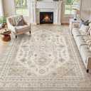 9x12 Washable Area Rug, Large Rugs for Living Room Stain Resistant Non Slip Backing Soft Low Pile Vintage Carpet for Bedroom Dining Room Kid & Pet Friendly Home Decor - Beige