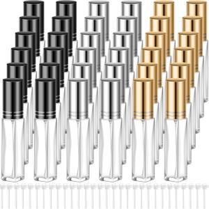 Domensi 30 Pcs 8 ml Empty Glass Perfume Bottles Bulk - Gold,Silver,Black Refillable Cologne Spray Atomizer with Pump, for Travel, Skincare, Haircare, Cleaning & DIY Essentials