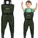 Magreel Child Chest Waders Waterproof Nylon Youth Waders with Boots Fishing & Hunting Waders for Toddler Children Boys Girls (10/11 Big Kid, Green)
