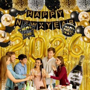 Valentine's Day Decorations Pack of 75 & Valentine's Day| Includes Gold 2026 Numbers Balloons, Fringe Curtain, New Year Banner, Confetti Balloons |for Home Wedding Party Anniversary