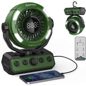 Gonex Camping Fan, Portable Tent Fan Rechargeable 20000mAh Battery Powered Variable Speed Control Desk Fan with Light & Remote for Hanging, Camping, Travel, Bedroom, Home, Fishing, Jobsite - Green