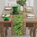 XCHI Wood Grain Green Shamrocks Clovers Eucalyptus Leaves St. Patrick's Day Table Runner Table Decoration for Party Home Kitchen Dining Holiday Decor 13x90 Inch