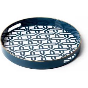 Blue Round Serving Tray with Handles,13" Decorative Ottoman Coffee Table for Perfume,Living Room,Home Decor Blue Round Serving Tray with Handles,13" Decorative Ottoman Coffee Table for Perfume,Living Room,Home Decor