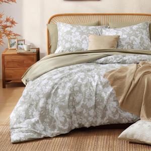 CASAAGUSTO Queen Comforter Set, 7 PCS Khaki Floral Comforter Set with Sheets, Monocolor Flowers Pattern Queen Bedding Set, Soft Lightweight Bed in a Bag for All Seasons(90"X90")