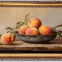 Vintage Peach Wall Art Antique Peaches in Rustic Bowl Oil Painging Poster Retro Fruit Decor Still Life Theme Picture Artwork for Cottage Kitchen Dining Room 36x24inch Gold Framed