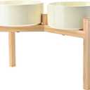 SPUNKYJUNKY Elevated Dog Bowls Ceramic, 8.3'' Dogs Food Water Bowls Raised with Non-Slip Bamboo Stand for Large Sized Breed Microwave Dishwasher Safe - 60 OZ, Beige