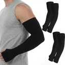 Grevosea 2 Pairs Arm Sleeves for Women, Cooling UV Sun Protection Golf Sleeves Sports Compression Tattoo Cover Up Sleeve (Black)