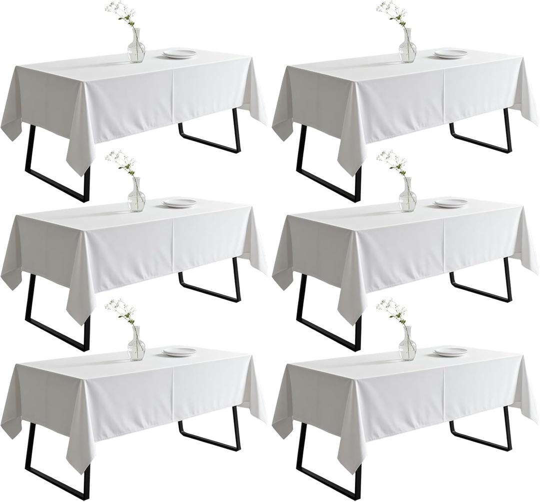DRESSMAKER 6 Pack White Table Cloth Rectangle 60x84 Inches Polyester Tablecloth for 5ft Tables Washable Fabric Table Cloths for Party,Wedding Banquet