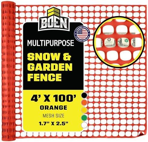 4' x 100' Orange Temporary Fencing, Mesh Snow Fence, Plastic, Safety Garden Netting, Above Ground Barrier, for Deer, Kids, Swimming Pool, Silt, Lawn, Rabbits, Poultry, Dogs