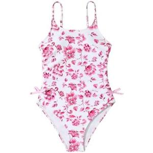 Milumia Girl's Floral One Piece Swimwear Bow Tie Side Spaghetti Strap Swimsuits 12Y