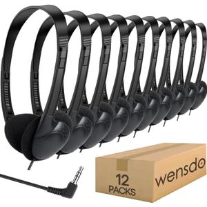 12 Pack Kids Headphones Bulk for Classroom School Students, Durable Wholesale Class Set Headphones for Kids Children Toddler Teen Boys Girls (HY857,12 Black)