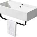 Wall Mounted Ceramic Vessel Sink White with Towel Rack and Overflow, Modern Above Counter Bathroom Vanity Sink Large Rectangular Porcelain Art Wash Basin for Rvs, Restroom, 21.8 inches x 12.4 inches x 5.3 inches