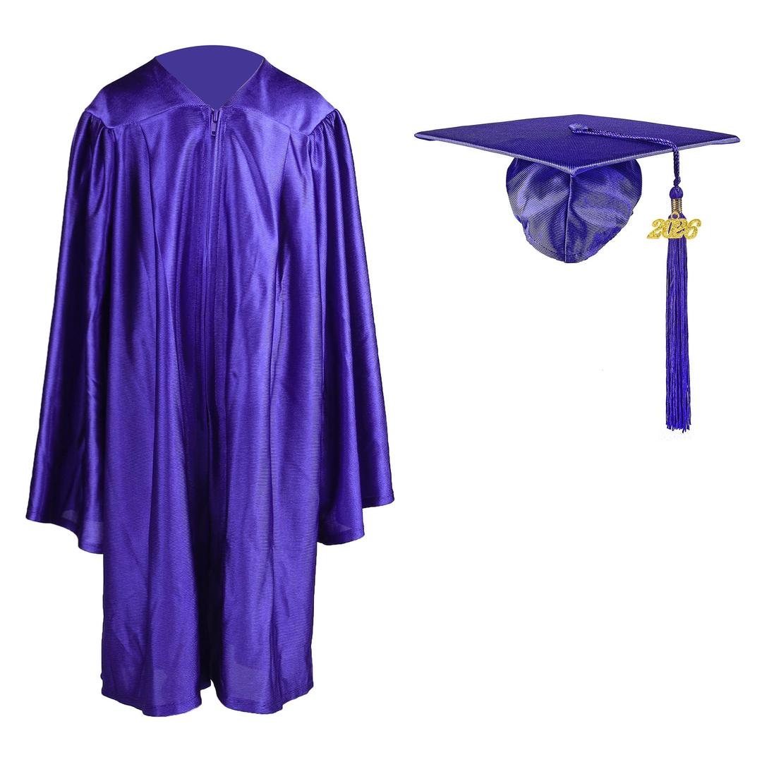 FtyFty Shiny Kindergarten Graduation Cap and Gown Set (36"(4'3"-4'5"), Purple)