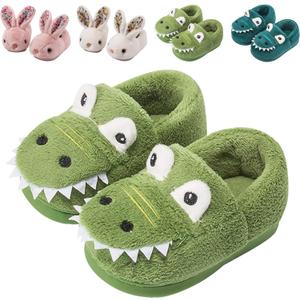 OWIF Kids Toddler Slippers Boys Girls Dinosaur Bunny House Shoes Non Slip Warm Soft Winter Fuzzy Indoor Slipper Size: 1-2 Big Kid