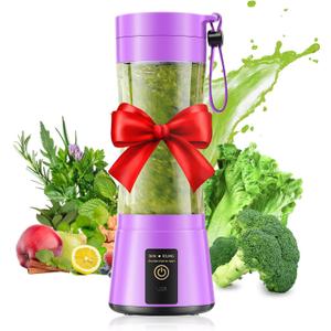 Cordless Personal Size Portable Blender - 12 Oz Blender for Smoothies and Shakes with BPA Free Traveling Juice Cup, 6 Blades for Powerful Blending, Suit for Sports/Travel/Home (Purple)