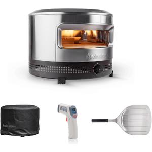 Solo Stove Pi Prime 21" x 16" Stainless Steel Propane Outdoor Pizza Oven Bundle with IR Thermometer, Stainless Peel & Shelter 12" Panoramic Opening, Demi-Dome Heating, 90-Second Artisan Pizzas