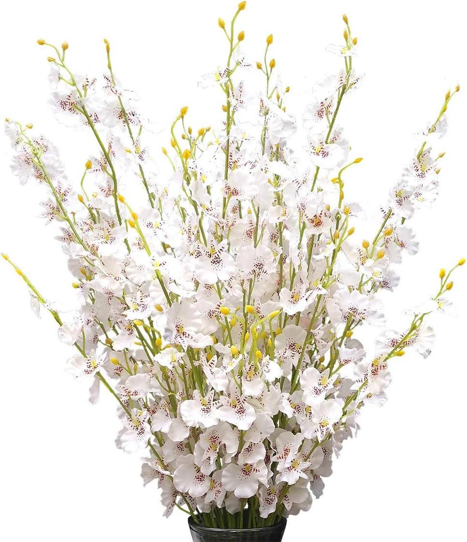 White Silk Flowers in Bulk Wholesale Artificial Orchids, 12 Pcs (Each 38.5), for Wedding Festive Party Home Office Decoration, No Include Vase