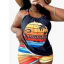 SOLY HUX Women's Plus Size Tankini Set Striped Tropical Print Tops and Shorts Bikini Bathing Suits 2 Piece Swimsuit 2XL