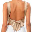 OYOANGLE Women's Satin Crop Top Bowknot Backless Sleeveless Ruched Party Blouse Going Out Champagne S