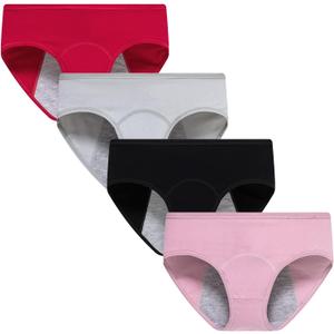 Demifill Teen Girls Period Underwear Cotton Soft Women Panties For Teens Briefs (Large, Red&grey&black&pink)