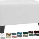 MAXIJIN Velvet Ottoman Slipcover Small Stretch Square Rectangle Footstool Slipcover Folding Storage Ottoman Covers for Living Room with Elastic Bottom (Ottoman Small, White)