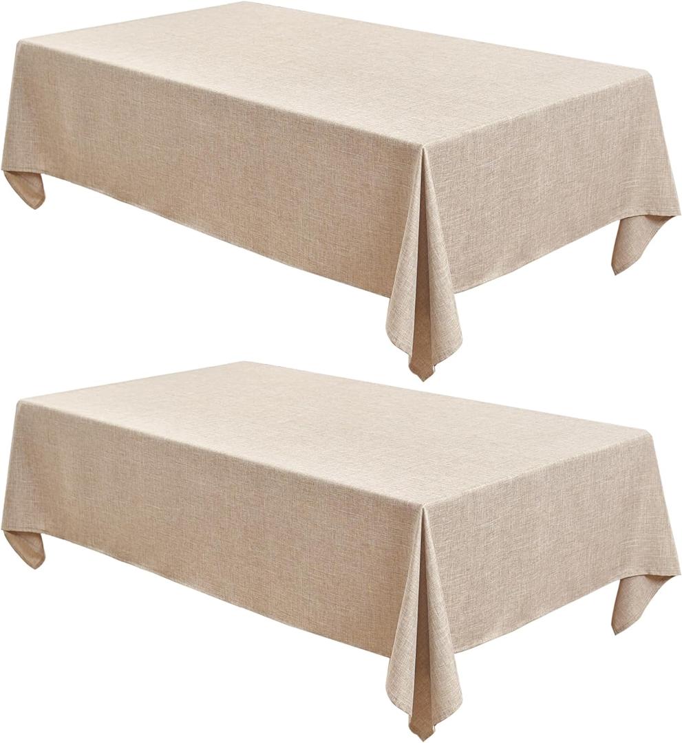 Fitable Faux Linen Beige Table Clothes Rectangle 60 x 120 Inch - 2 Pack Neutral Tablecloths for Standard 8-Seater Rectangular Dining Table (5 Ft, 2.5 Ft) for Dining, Party, Farmhouse, Banquet, Buffet