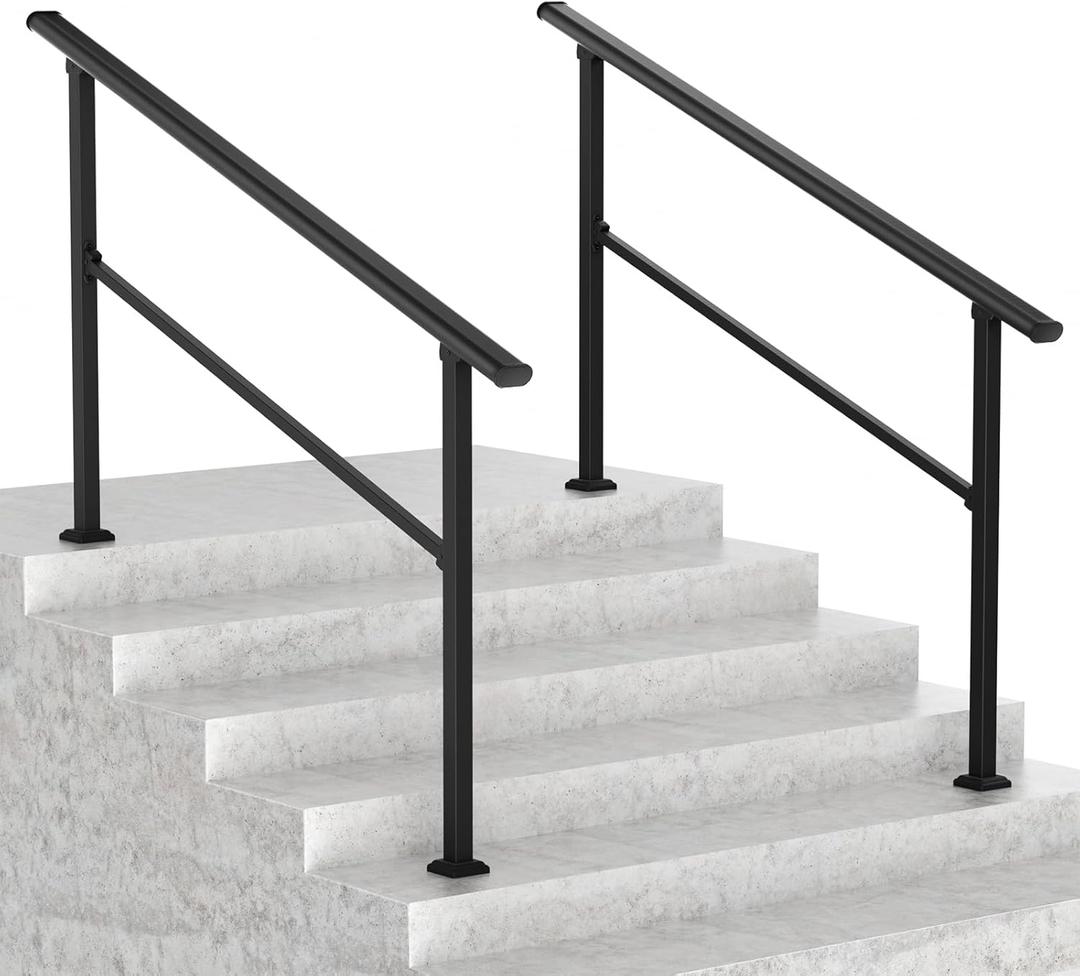 LOVMOR 2 Pack 5 Step Hand Rails for Outdoor Steps, Wrought Iron Railing, Exterior Hand Railing for Steps, Porch Railing Kit (4-5 Steps Handrail)