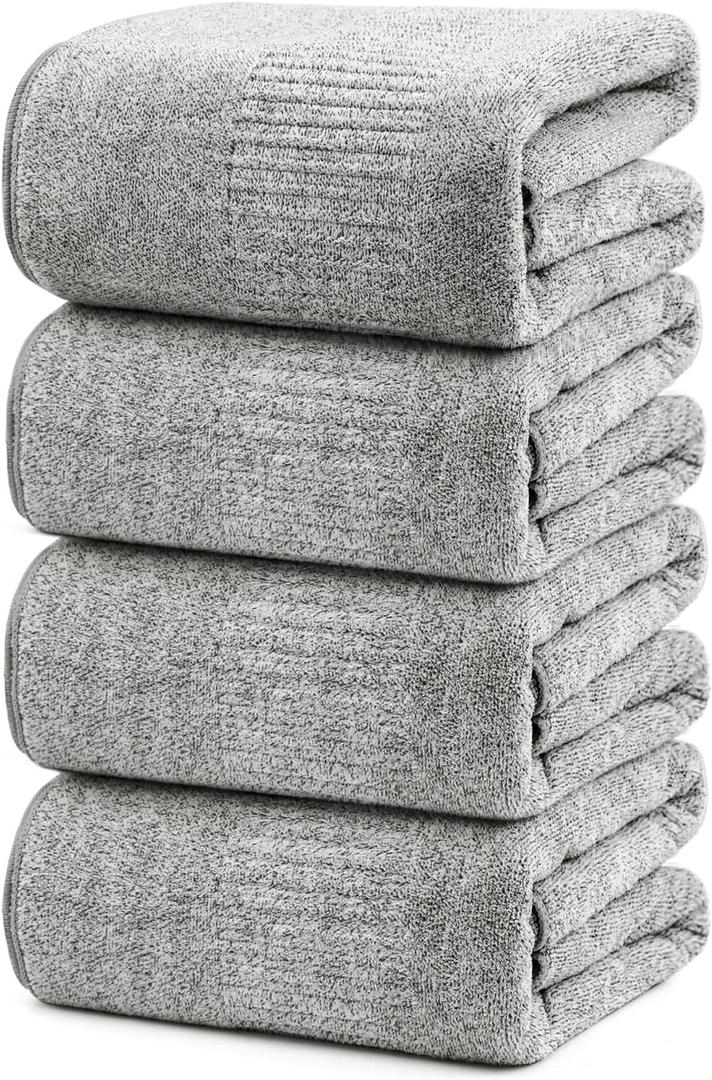 SEISSO Bath Towels Set of 4 Premium Bath Towels 35 x 63 Oversized Towels for Bathroom Quick Drying & Lightweight Bath Sheets Towels for Adults - Multipurpose Use as Bathroom,Shower (Grey)