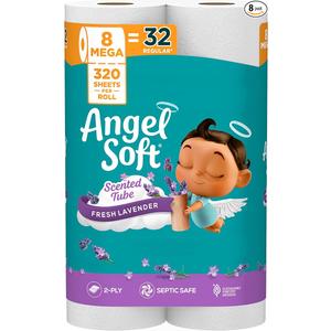 Angel Soft Toilet Paper with Fresh Lavender Scented Tube, 8 Mega Rolls = 32 Regular Rolls, Soft and Strong Toilet Tissue