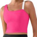 XUNYU Longline Sports Bras for Women One Shoulder Workout Tank Tops Built in Bra Open Back Yoga Top Athletic Gym Shirt (Size Large, Pink Push Up Yoga Crop Top)