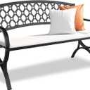 Outdoor Bench Garden Benchs, Weatherproof Anti-Rust Heavy-Duty Outside Bench Clearance, Wrought Iron Metal Bench for Front Porch, Patio, Park, Ergonomic Backrest, Slatted Seat