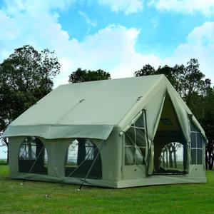 KNUO Inflatable Camping Tent, Large Blow-Up Air Tent, No Assembly Needed Luxury Glamping House, Oxford Fabric, 10x10ft