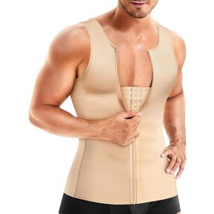 Wonderience Men Shapewear Slimming Body Shaper Compression Shirt Tank top with Zipper Underwear For tummy control (Large, Beige)