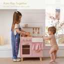 Pink Wooden Play Kitchen with Realistic Features & Accessories, Pretend Cooking Toy for Kids 3+, Ideal Gift for Toddler Boy and Girls, 33.9 x 12.1 x 16.4 inches