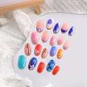 96PCS Press on Nails Short Almond False Nails Full Cover Nails Kit with Flower Designs,Glue on Nails for Women and Girls